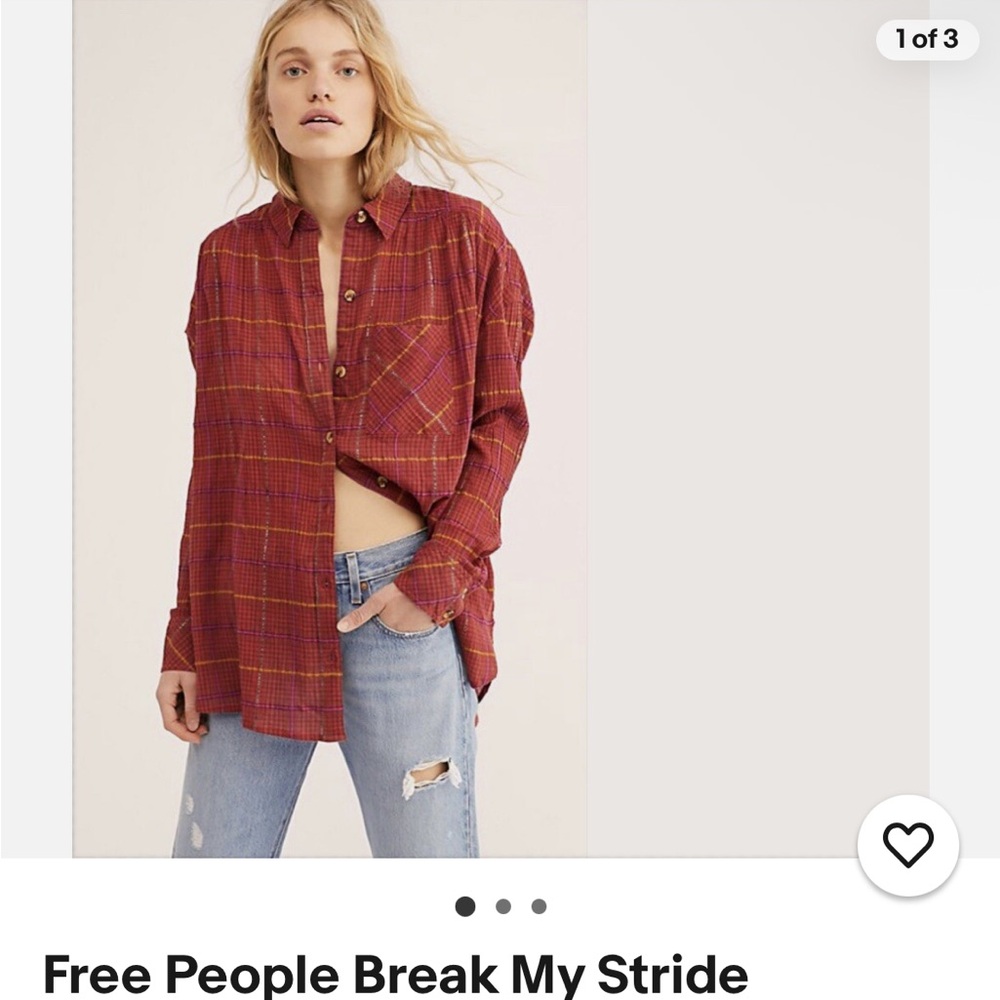 Free People Break My Stride Buttondown Top Shirt XSmall oversized plaid